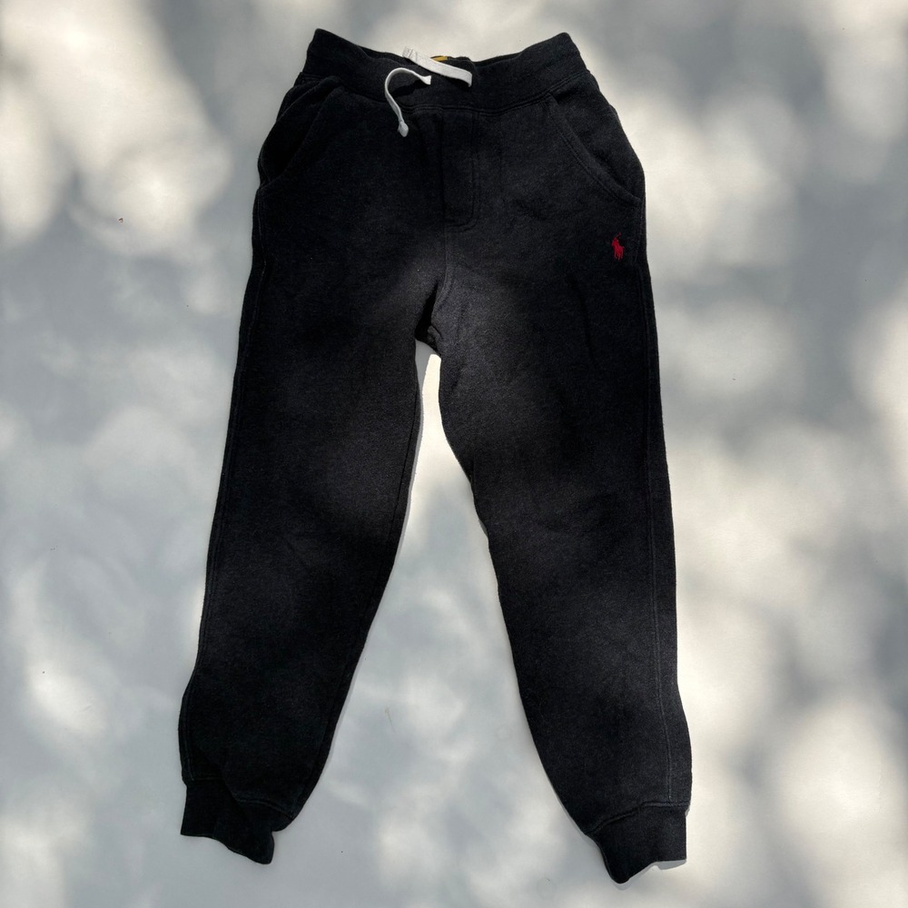 Polo Ralph Lauren Boys Black Fleece Jogger Sweatpants Red Pony Logo Size S 8